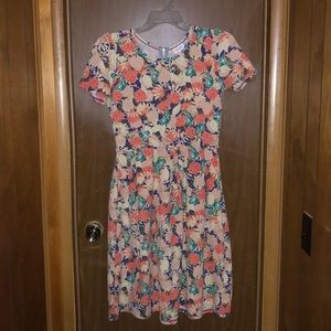LuLa Roe Amelia Dress Peach Muti Colored Size Large